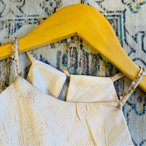 Zara Womens Midi Dress Wrinkled Look Beaded Beige Pink Large - Picture 9 of 12